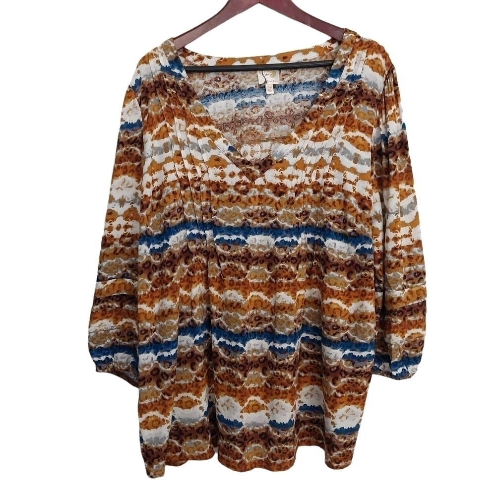 Anthropologie Fig and Flower Plus Brown Multi-Color Boho Tunic Top Size‎ 2x Plus